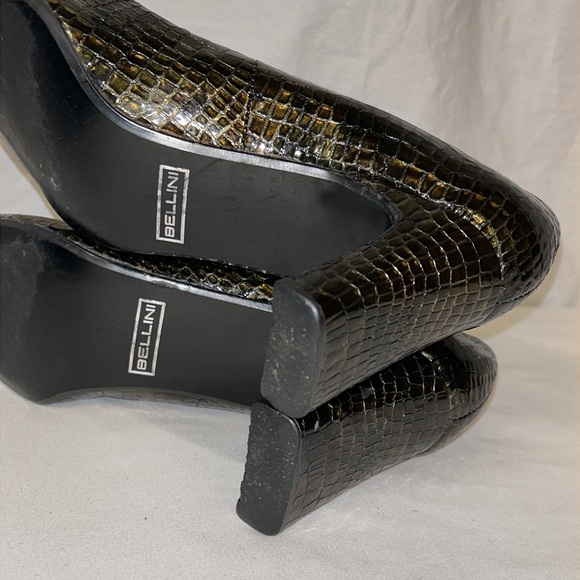 Bellini Marta Square Toe Heels Embossed Croc Patent Leather Brown Green size 11 - Picture 9 of 16